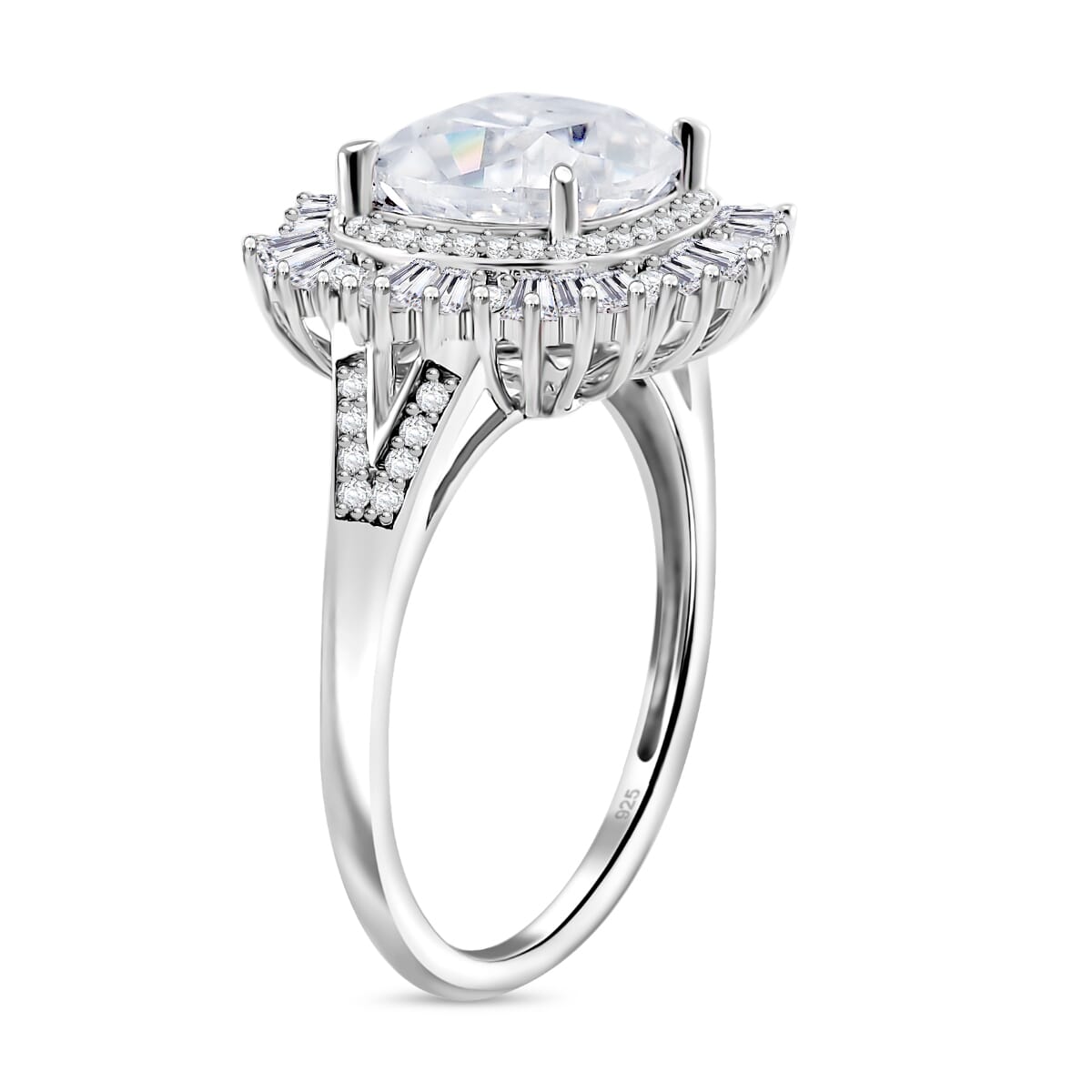 D'Joy Old Old Mine Cut Moissanite 4.20 ctw Art Deco Ring in Rhodium Over Sterling Silver (Size 8.0) image number 2