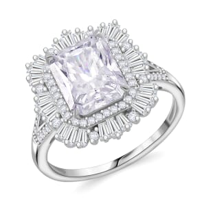 Radiant Cut Moissanite 4.40 ctw Fancy Ring in Rhodium Over Sterling Silver (Size 10.0)