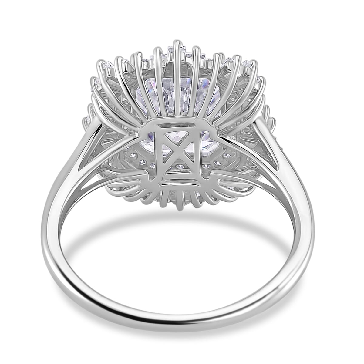 D'Joy Radiant Cut Moissanite 4.40 ctw Art Deco Ring in Rhodium Over Sterling Silver (Size 10.0) image number 3