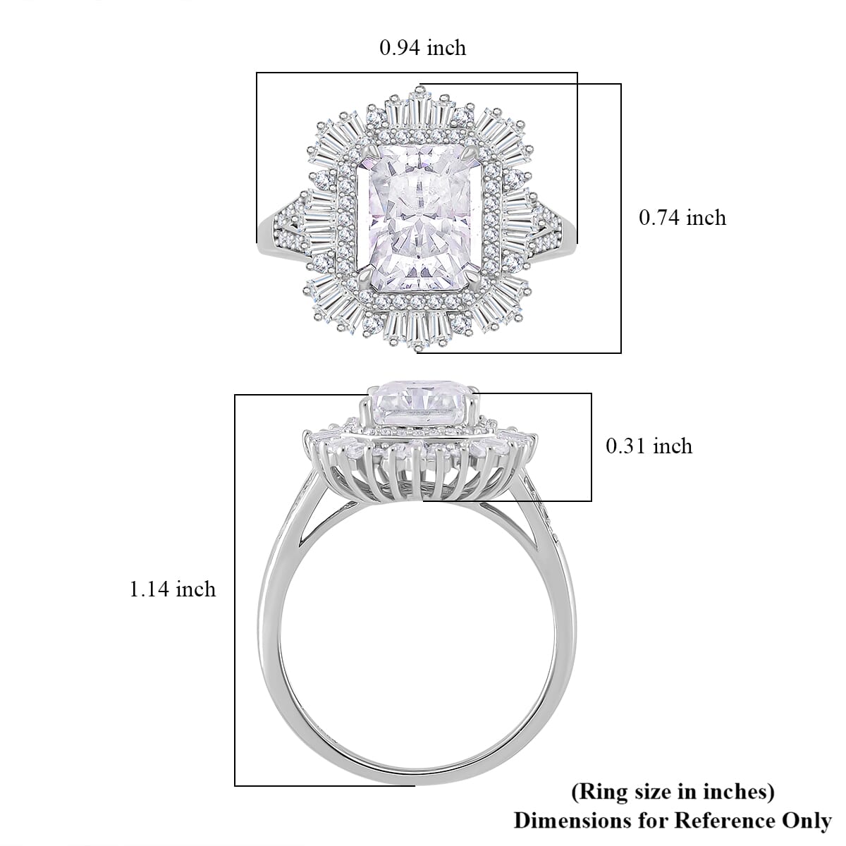D'Joy Radiant Cut Moissanite 4.40 ctw Art Deco Ring in Rhodium Over Sterling Silver (Size 10.0) image number 4