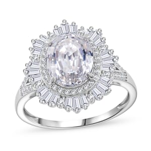 D'Joy Step Cut Moissanite 4.35 ctw Art Deco Ring in Rhodium Over Sterling Silver (Size 10.0)