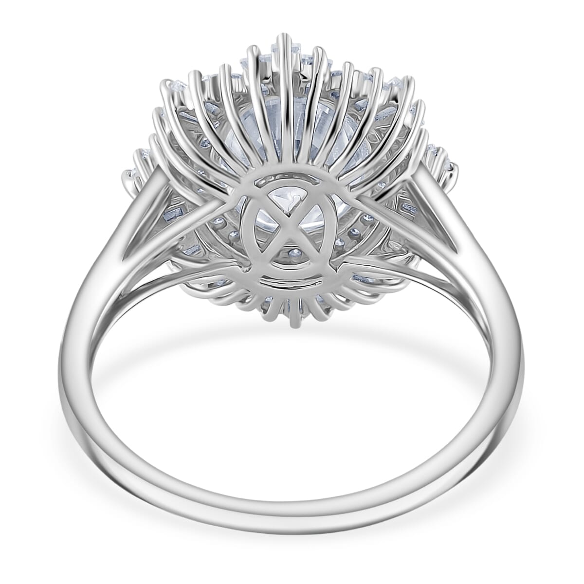D'Joy Step Cut Moissanite 4.35 ctw Art Deco Ring in Rhodium Over Sterling Silver (Size 7.0) image number 3