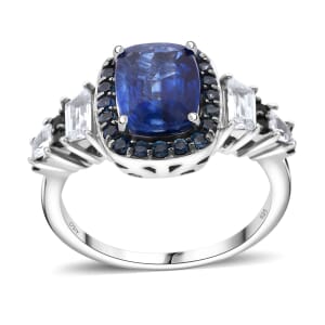 D'Joy Kashmir Kyanite and Multi Gemstone 4.00 ctw Aurora Royale Ring in Rhodium Over Sterling Silver (Size 10.0)