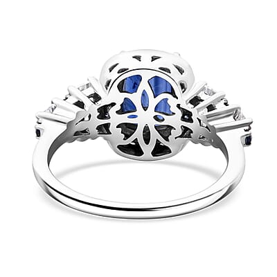 D'Joy Kashmir Kyanite and Multi Gemstone 4.00 ctw Aurora Royale Ring in Rhodium Over Sterling Silver (Size 10.0)
