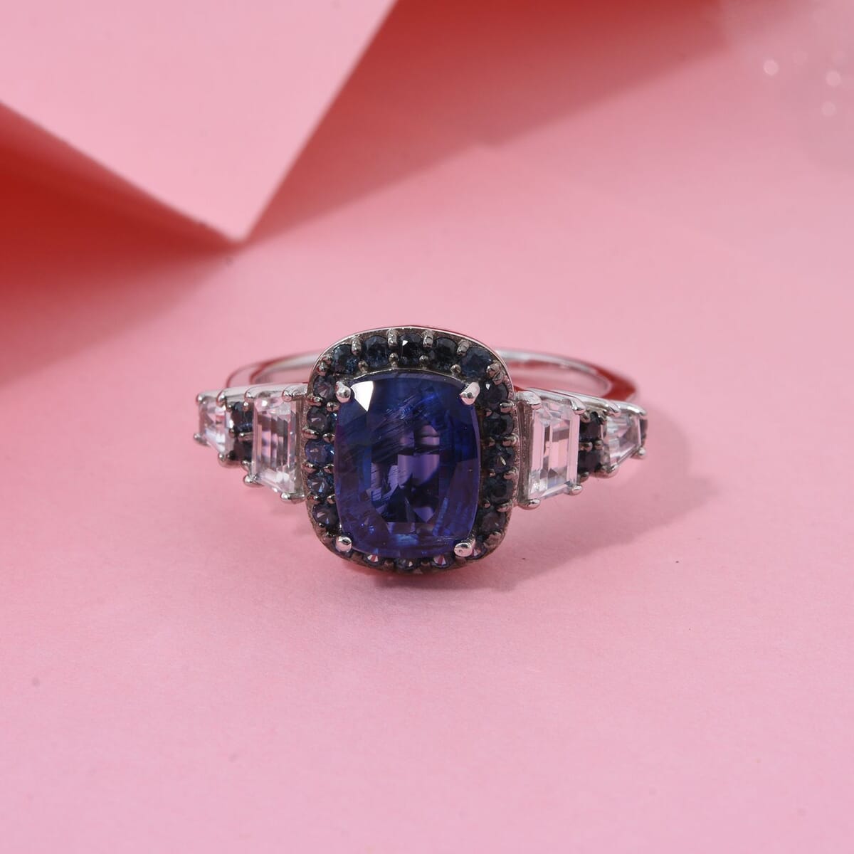 D'Joy Kashmir Kyanite and Multi Gemstone 4.00 ctw Aurora Royale Ring in Rhodium Over Sterling Silver (Size 8.0) image number 1