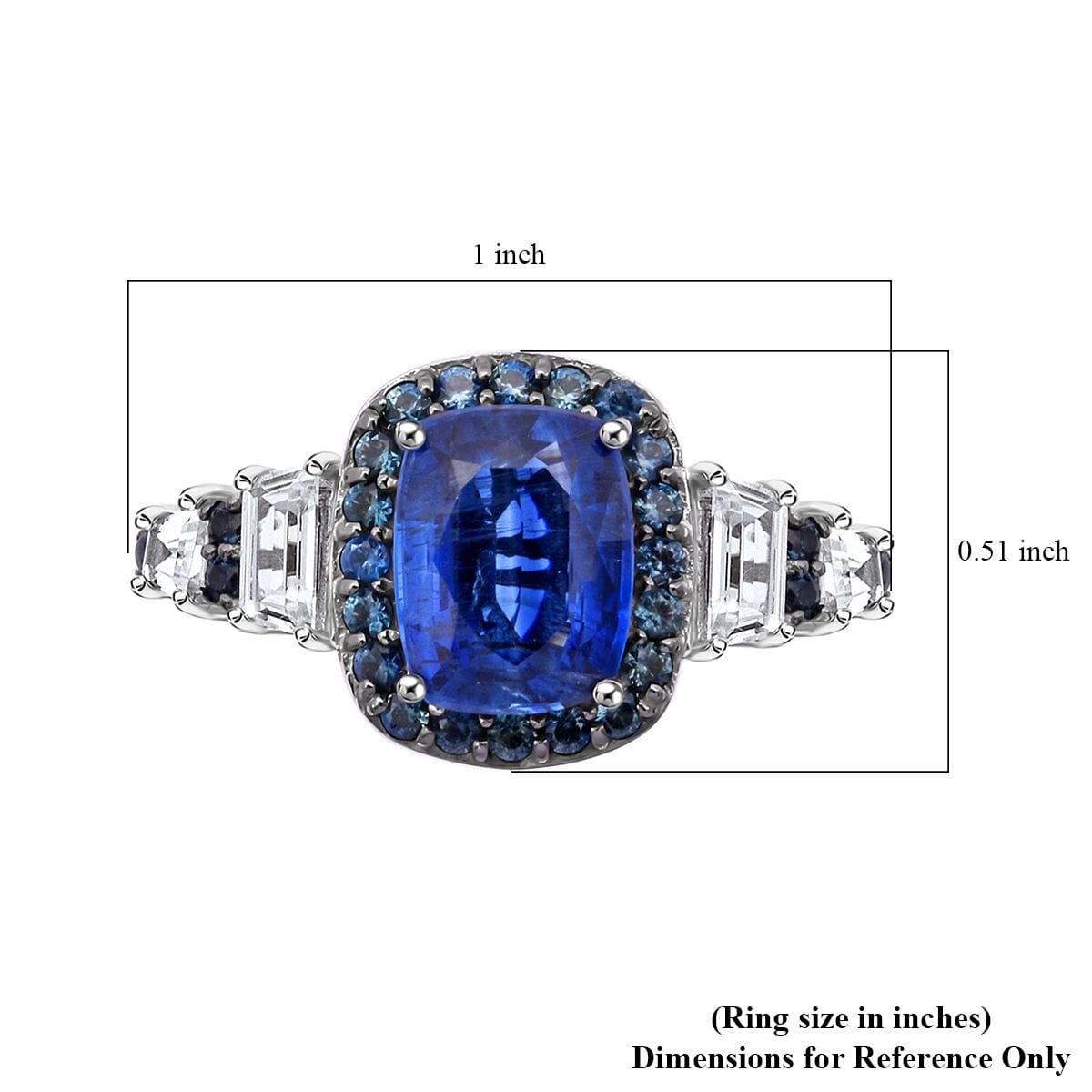 D'Joy Kashmir Kyanite and Multi Gemstone 4.00 ctw Aurora Royale Ring in Rhodium Over Sterling Silver (Size 8.0) image number 5