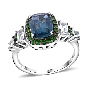 Indigo Kyanite and Multi Gemstone 4.00 ctw Aurora Royale Ring in Rhodium Over Sterling Silver (Size 5.0)