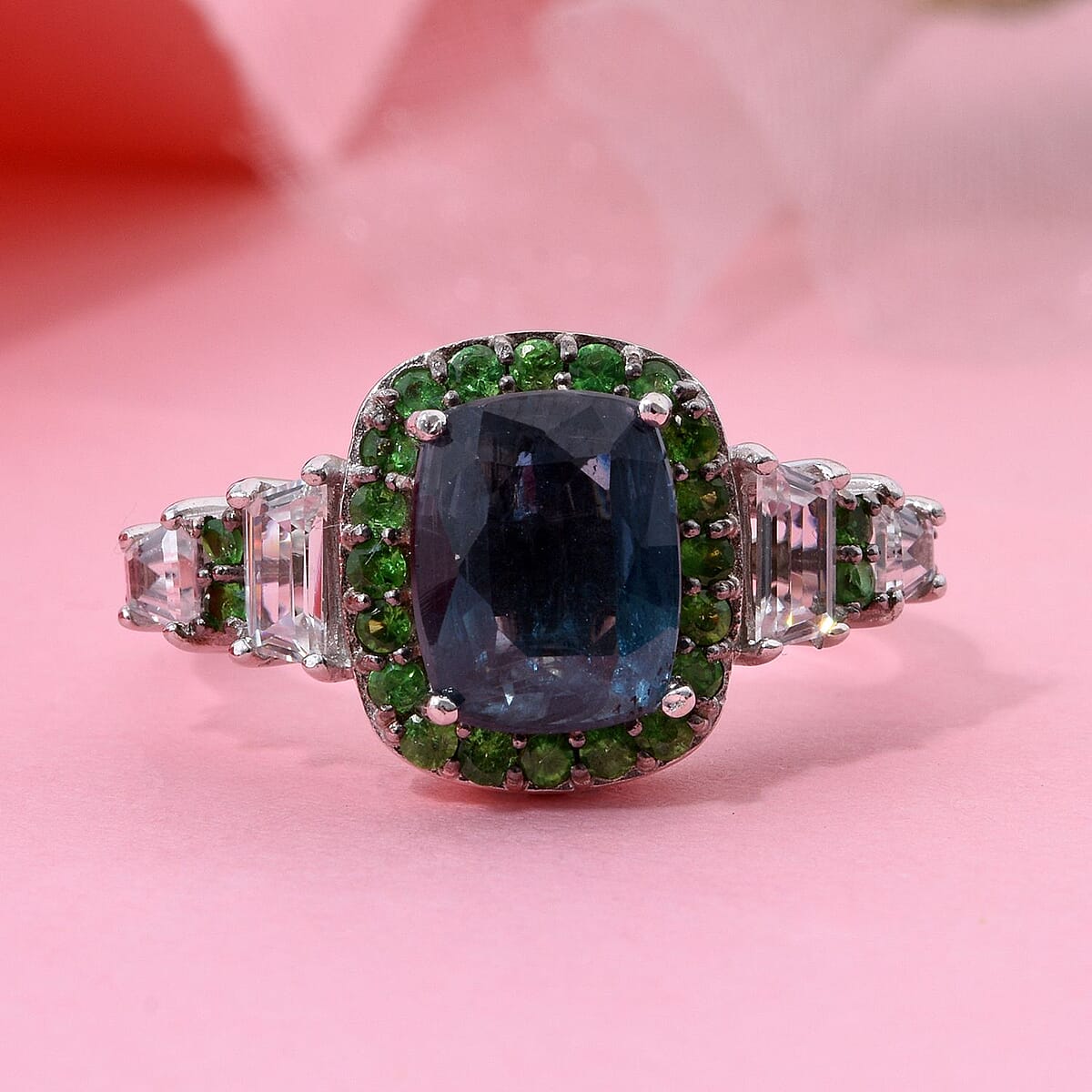 Indigo Kyanite and Multi Gemstone 4.00 ctw Aurora Royale Ring in Rhodium Over Sterling Silver (Size 5.0) image number 1