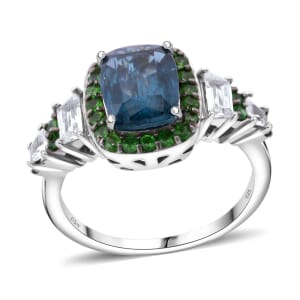 Indigo Kyanite and Multi Gemstone 4.00 ctw Aurora Royale Ring in Rhodium Over Sterling Silver (Size 6.0)