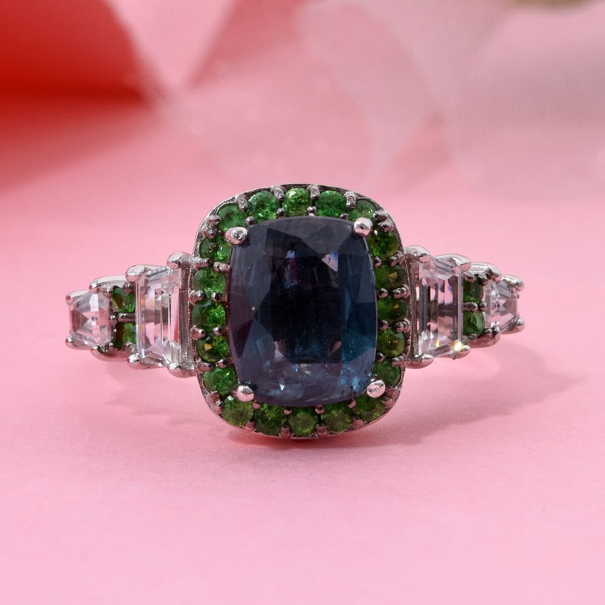 Indigo Kyanite and Multi Gemstone 4.00 ctw Aurora Royale Ring in Rhodium Over Sterling Silver (Size 6.0) image number 1