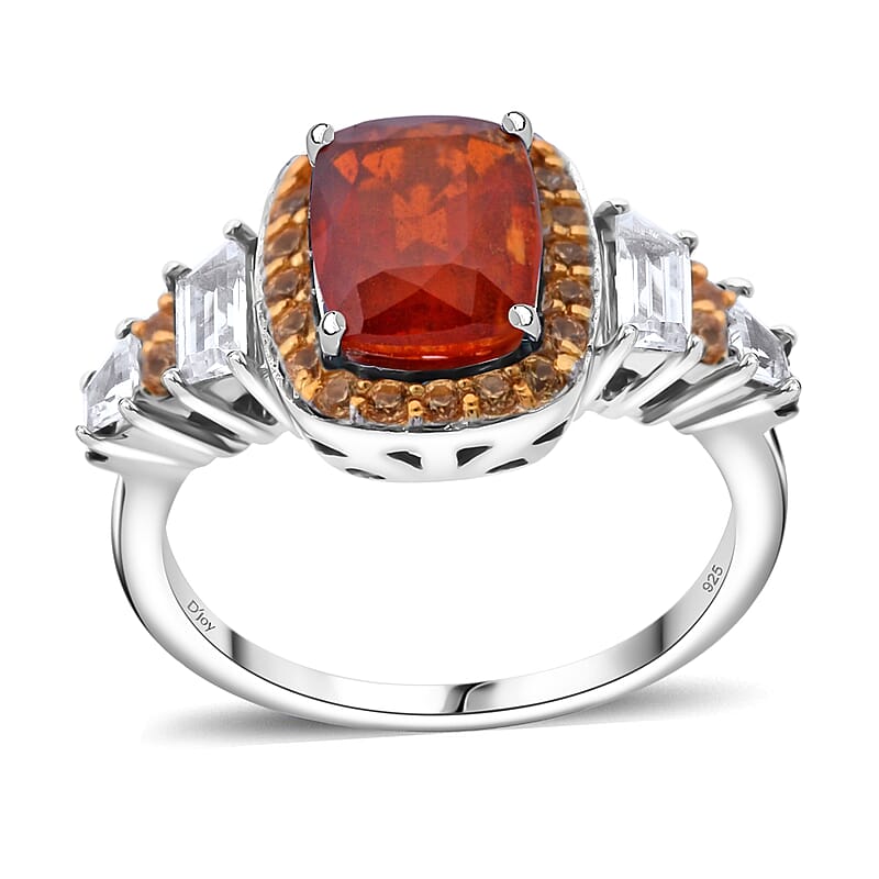 Tangerine Kyanite and Multi Gemstone 4.00 ctw Aurora Royale Ring in Rhodium Over Sterling Silver (Size 5.0)