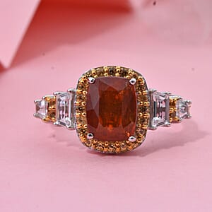 Tangerine Kyanite and Multi Gemstone 4.00 ctw Aurora Royale Ring in Rhodium Over Sterling Silver (Size 7.0)