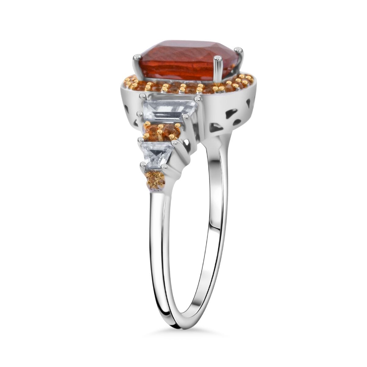 Tangerine Kyanite and Multi Gemstone 4.00 ctw Aurora Royale Ring in Rhodium Over Sterling Silver (Size 7.0) image number 3
