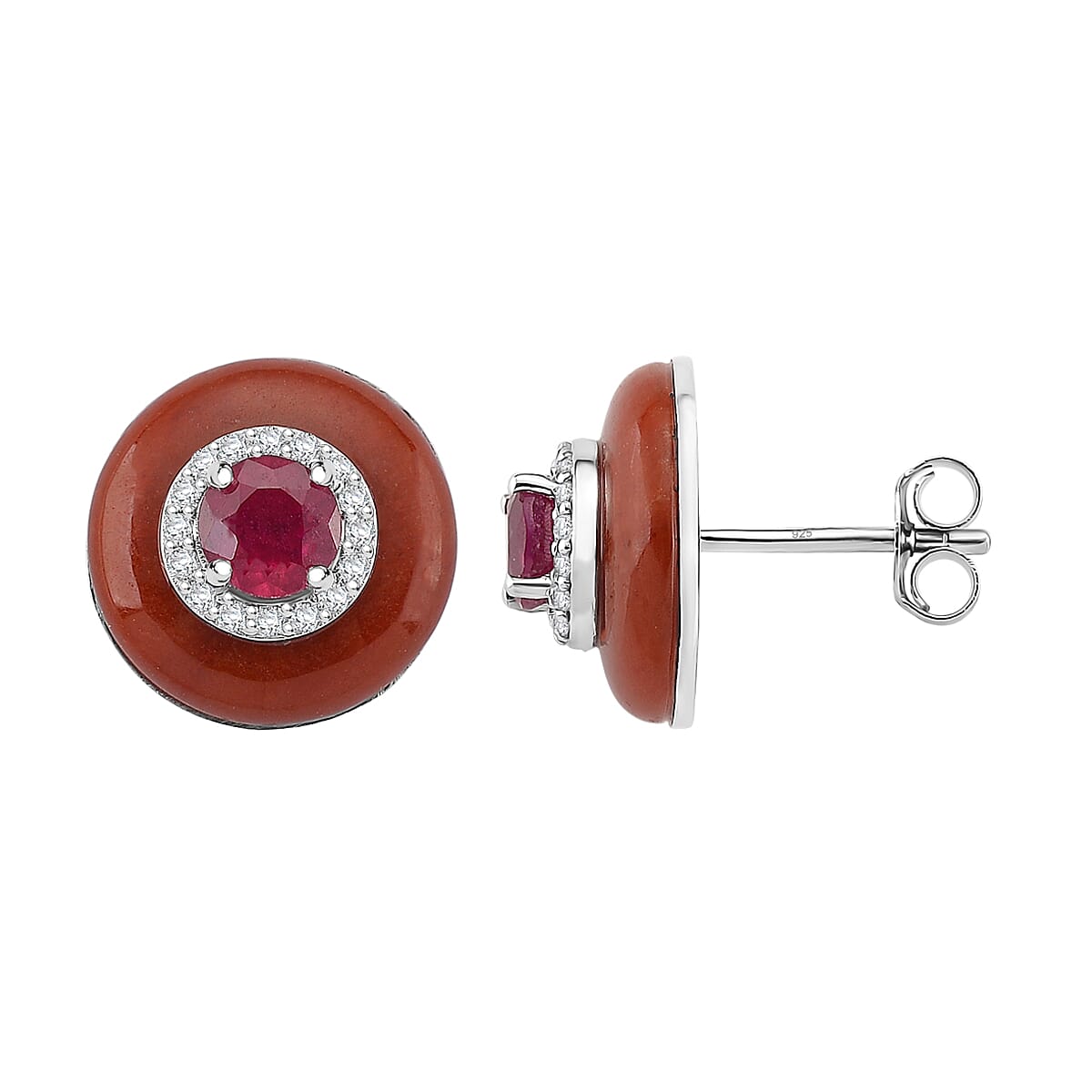 D'Joy Red Jade(D), Multi Gemstone Earrings in Rhodium Over Sterling Silver 11.15 ctw