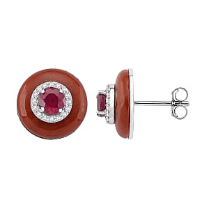 D'Joy Red Jade, Multi Gemstone Earrings in Rhodium Over Sterling Silver 11.15 ctw