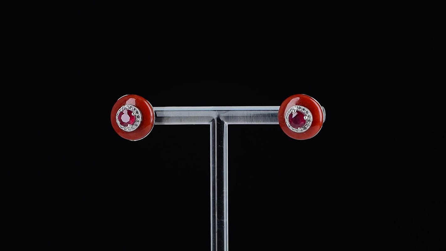 D'Joy Red Jade, Multi Gemstone Earrings in Rhodium Over Sterling Silver 11.15 ctw