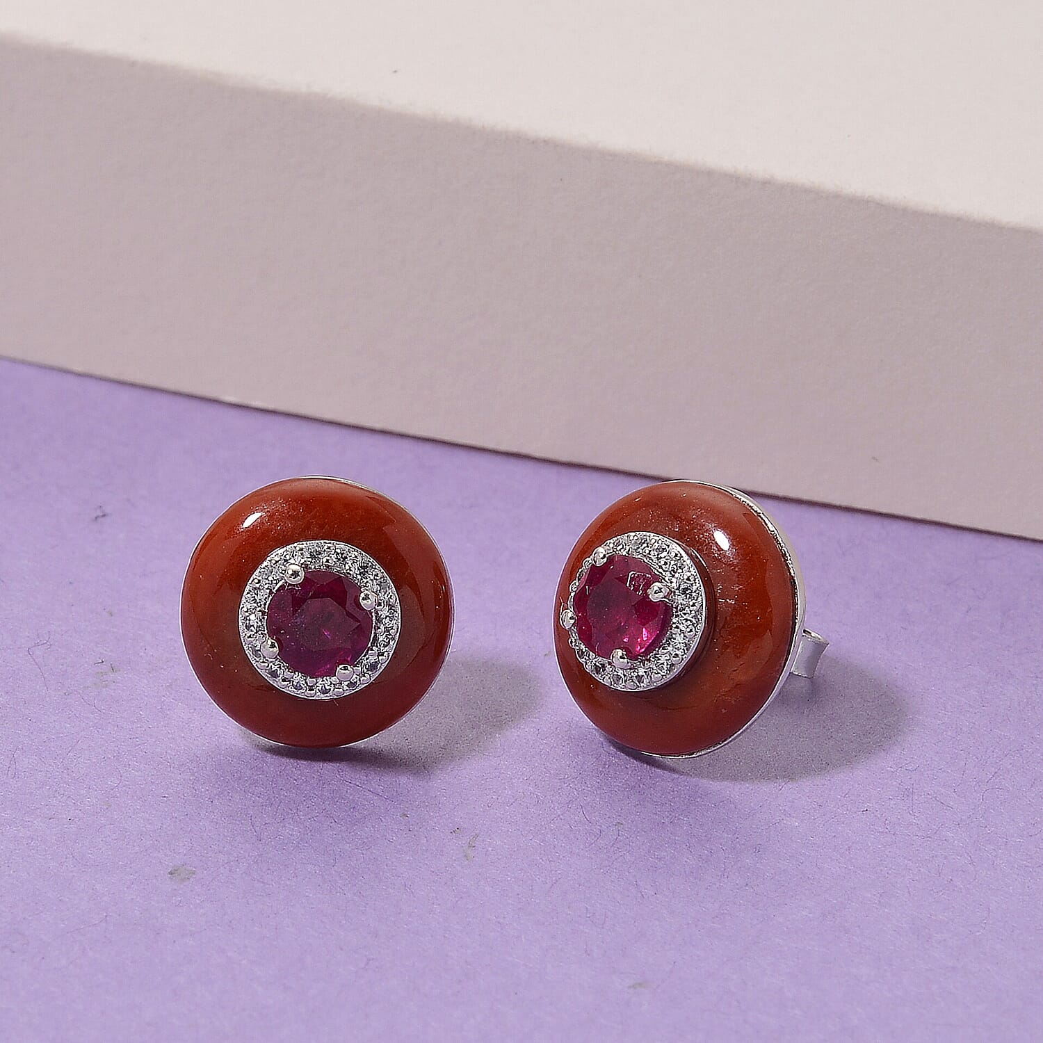 D'Joy Red Jade(D), Multi Gemstone Earrings in Rhodium Over Sterling Silver 11.15 ctw