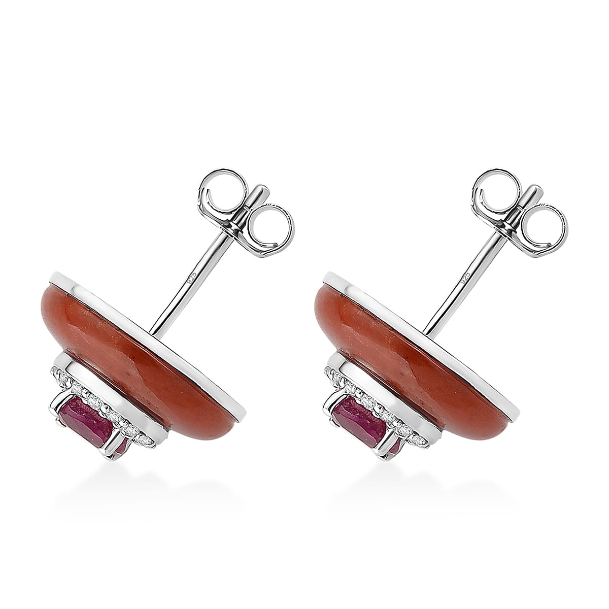 D'Joy Red Jade(D), Multi Gemstone Earrings in Rhodium Over Sterling Silver 11.15 ctw