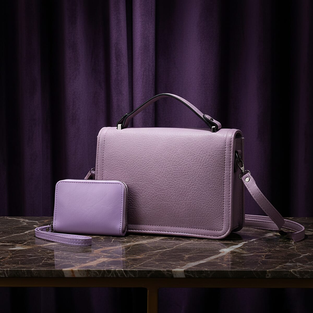 Light Purple Faux Leather Crossbody Bag with Shoulder Strap and Card Holder image number 1