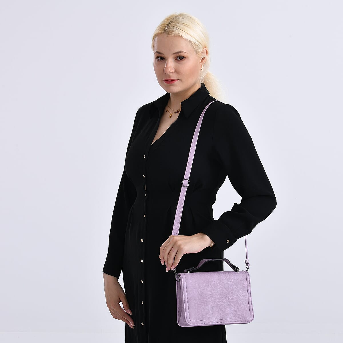 Light Purple Faux Leather Crossbody Bag with Shoulder Strap and Card Holder image number 2