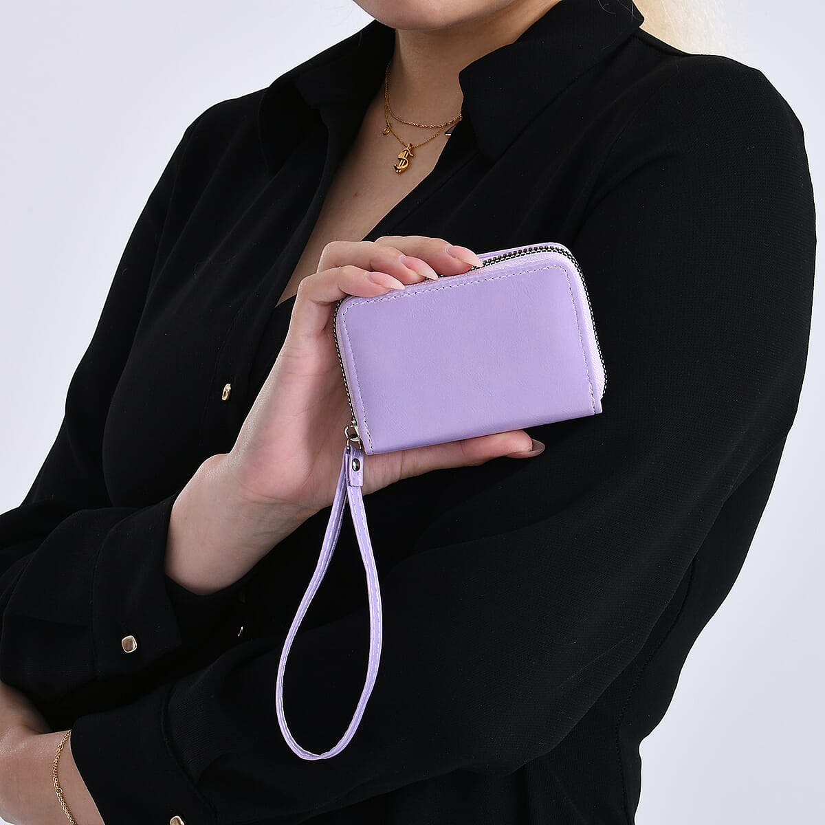 Light Purple Faux Leather Crossbody Bag with Shoulder Strap and Card Holder image number 3