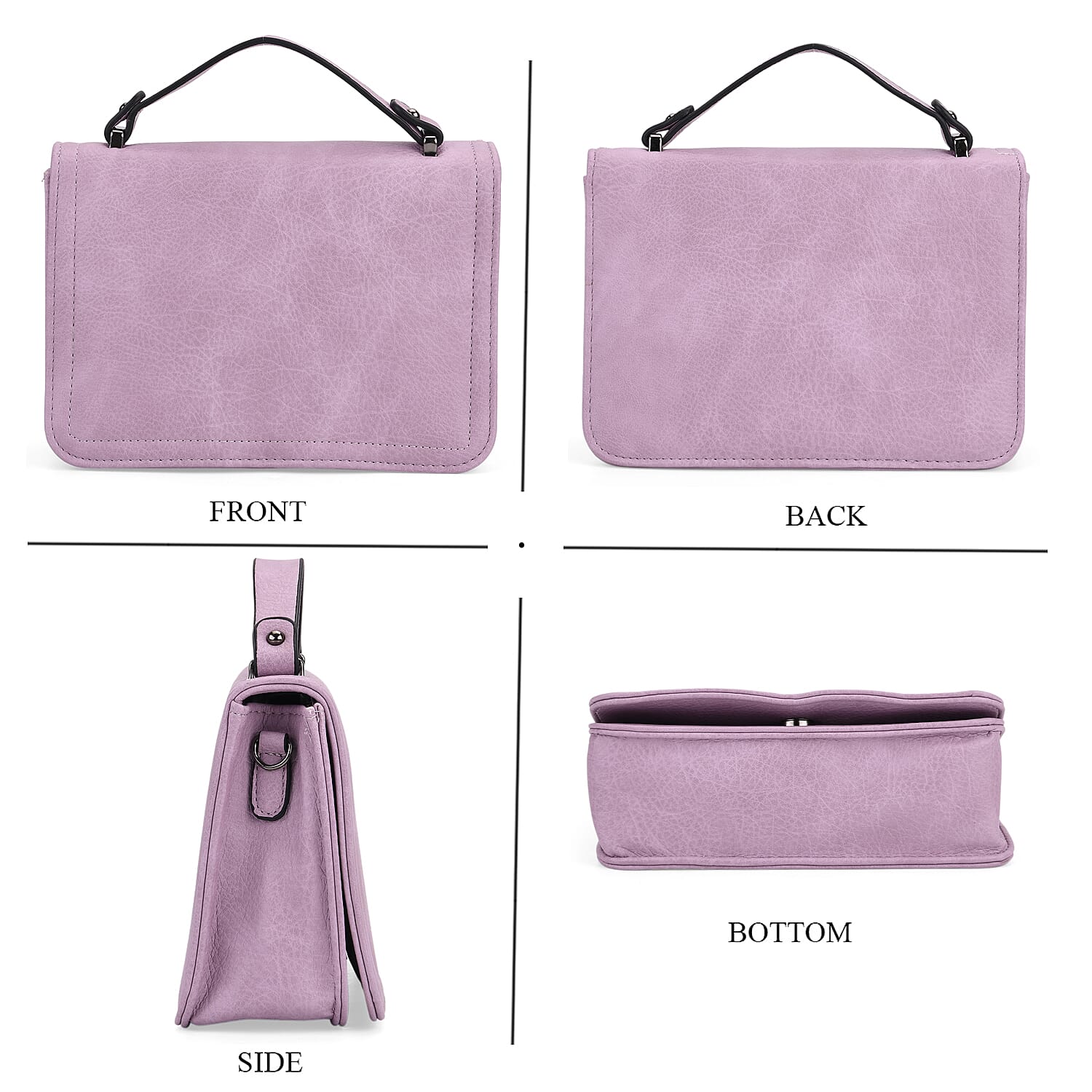 Light Purple Faux Leather Crossbody Bag with Shoulder Strap and Card Holder