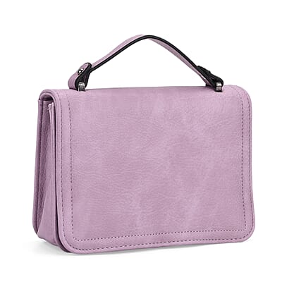 Light Purple Faux Leather Crossbody Bag with Shoulder Strap and Card Holder