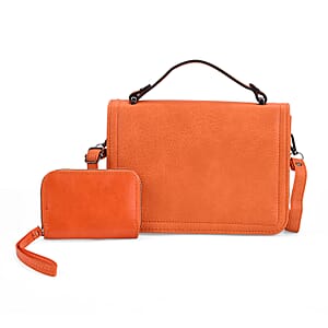 Orange Faux Leather Crossbody Bag with Shoulder Strap and Card Holder