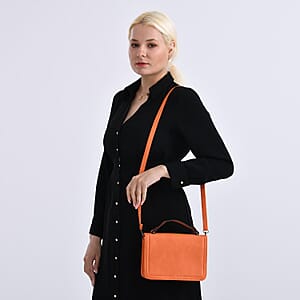 Orange Faux Leather Crossbody Bag with Shoulder Strap and Card Holder
