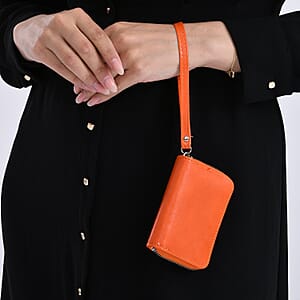 Orange Faux Leather Crossbody Bag with Shoulder Strap and Card Holder