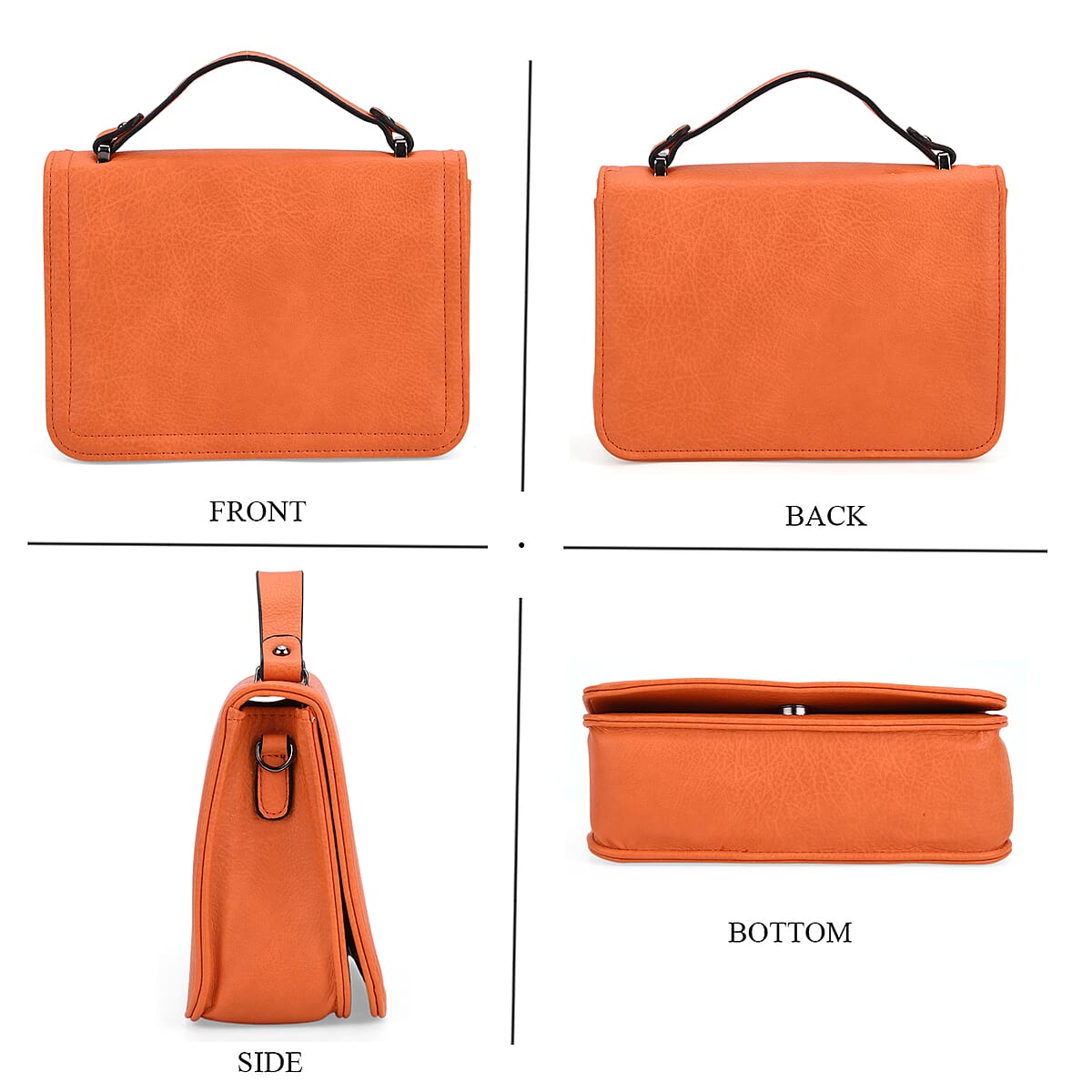 Orange Faux Leather Crossbody Bag with Shoulder Strap and Card Holder image number 4