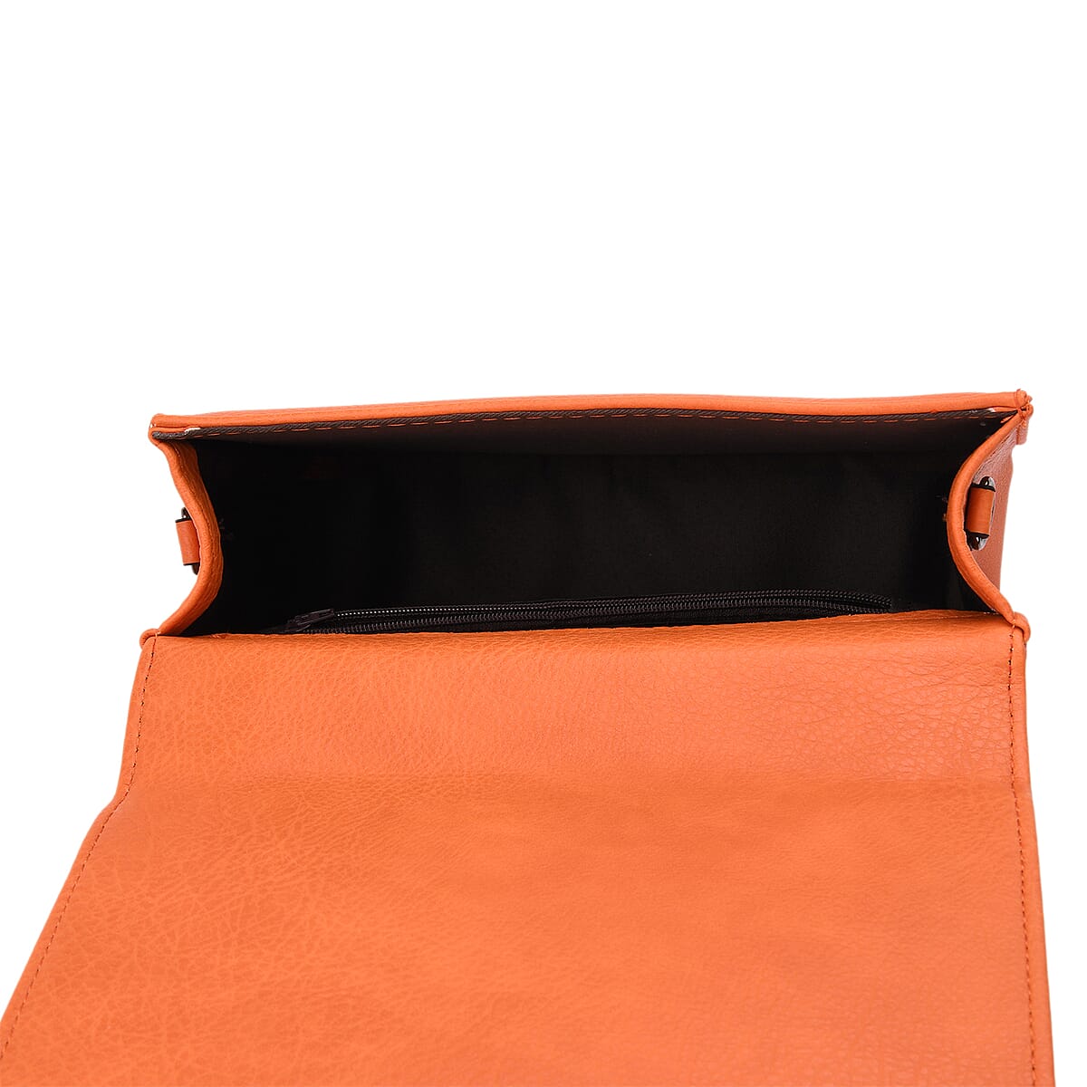 Orange Faux Leather Crossbody Bag with Shoulder Strap and Card Holder image number 5