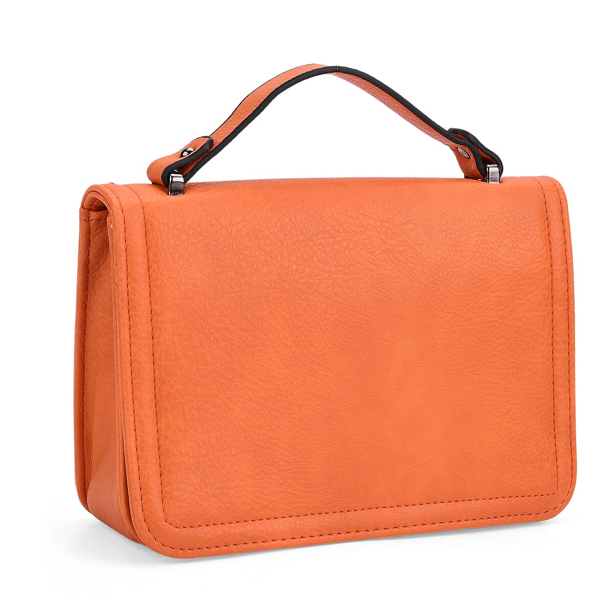 Orange Faux Leather Crossbody Bag with Shoulder Strap and Card Holder image number 6