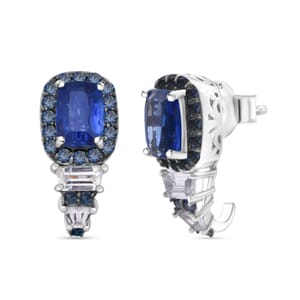 Kashmir Kyanite and Multi Gemstone 3.80 ctw Aurora Royale Earrings in Rhodium Over Sterling Silver