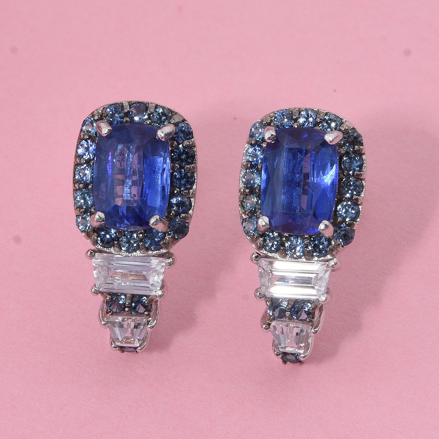 D'Joy Kashmir Kyanite and Multi Gemstone 3.80 ctw Aurora Royale Earrings in Rhodium Over Sterling Silver