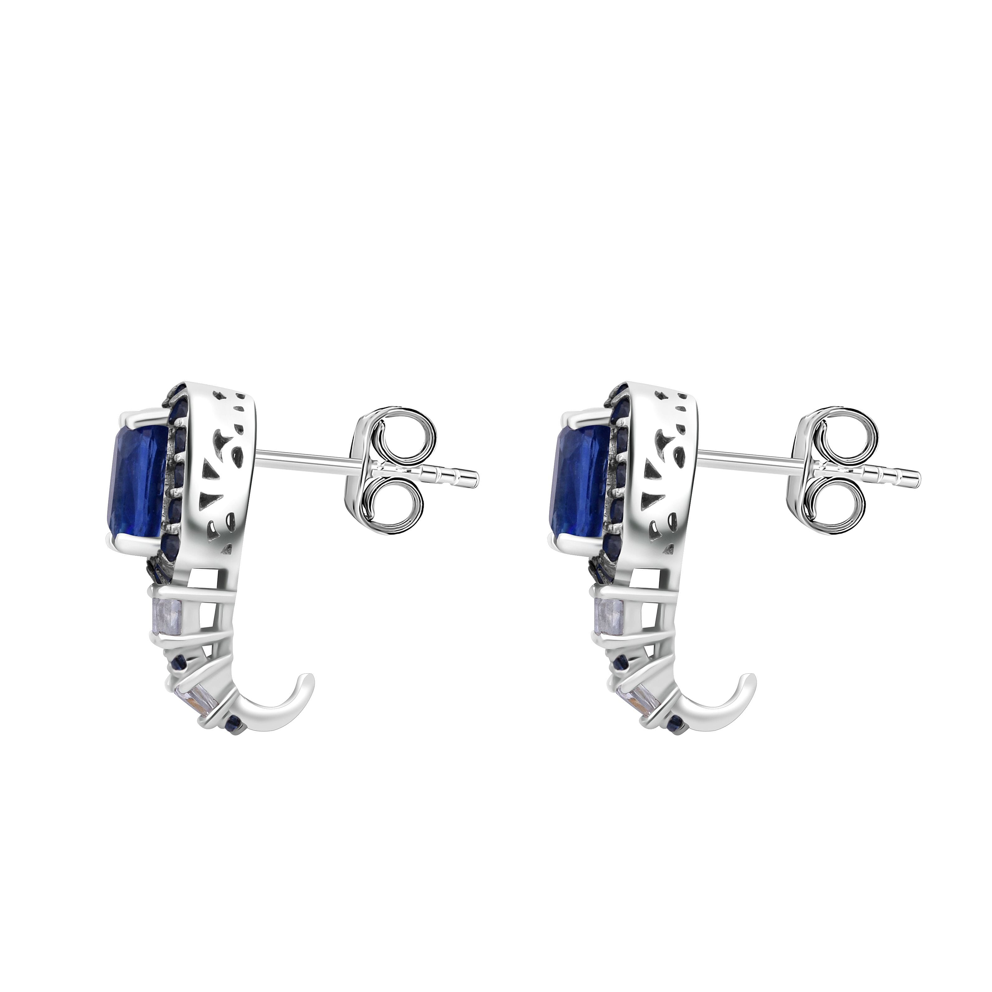D'Joy Kashmir Kyanite and Multi Gemstone 3.80 ctw Aurora Royale Earrings in Rhodium Over Sterling Silver