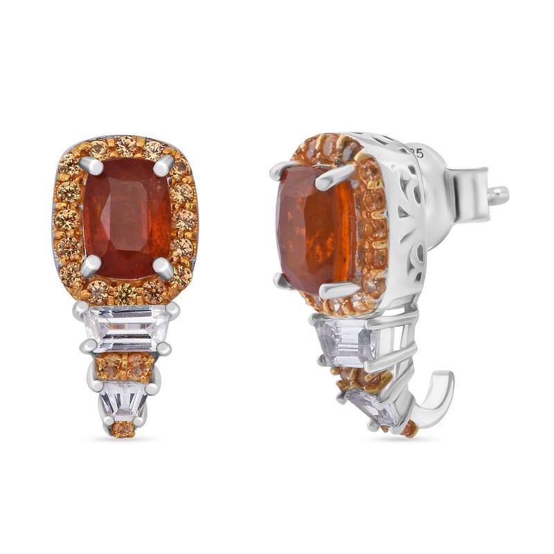 D'Joy Tangerine Kyanite and Multi Gemstone 3.75 ctw Aurora Royale Earrings in Rhodium Over Sterling Silver