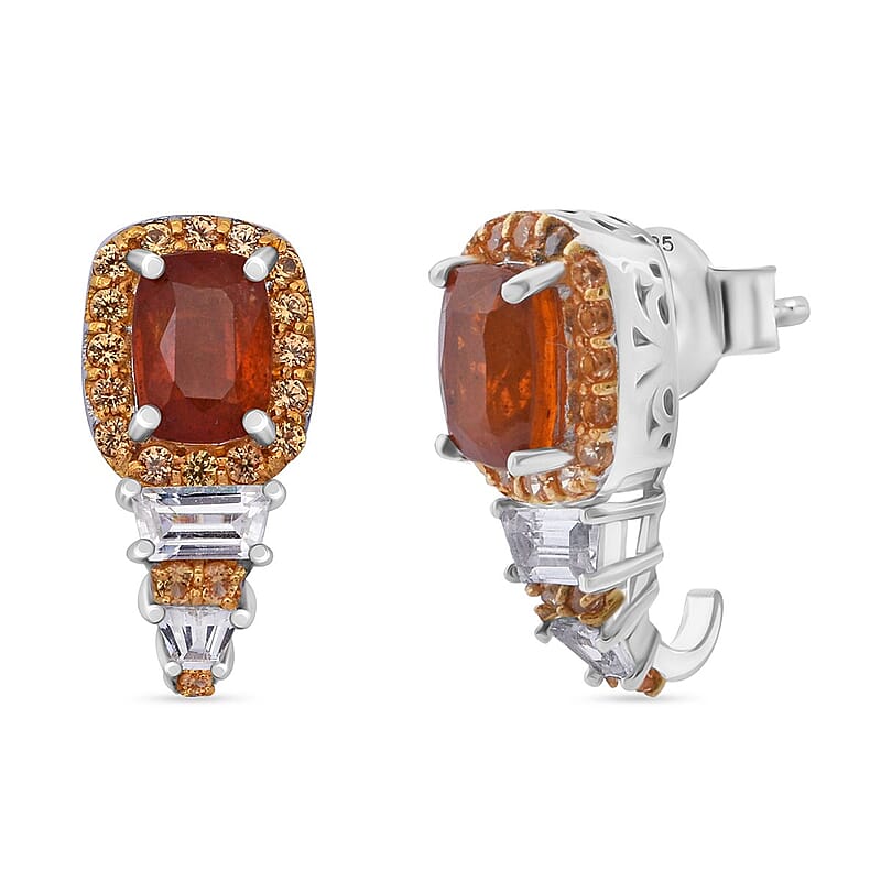 D'Joy Tangerine Kyanite and Multi Gemstone 3.75 ctw Aurora Royale Earrings in Rhodium Over Sterling Silver
