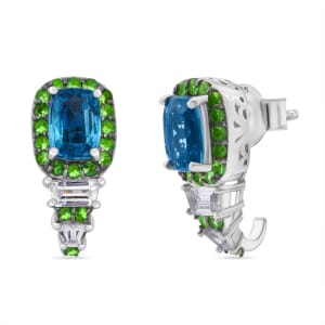 Indigo Kyanite and Multi Gemstone 3.80 ctw Aurora Royale Earrings in Rhodium Over Sterling Silver