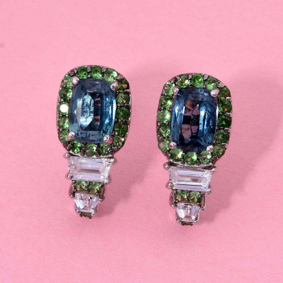 Indigo Kyanite and Multi Gemstone 3.80 ctw Aurora Royale Earrings in Rhodium Over Sterling Silver image number 1