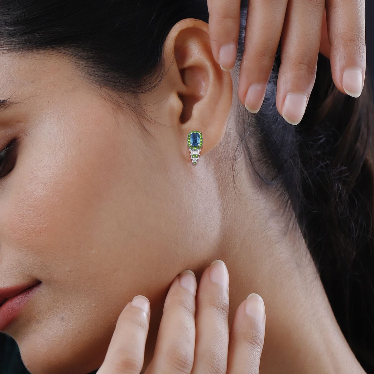 Indigo Kyanite and Multi Gemstone 3.80 ctw Aurora Royale Earrings in Rhodium Over Sterling Silver image number 2