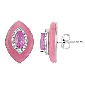 D'Joy Pink Jade(D), Multi Gemstone Victorian Era Earrings in Rhodium Over Sterling Silver 15.00 ctw