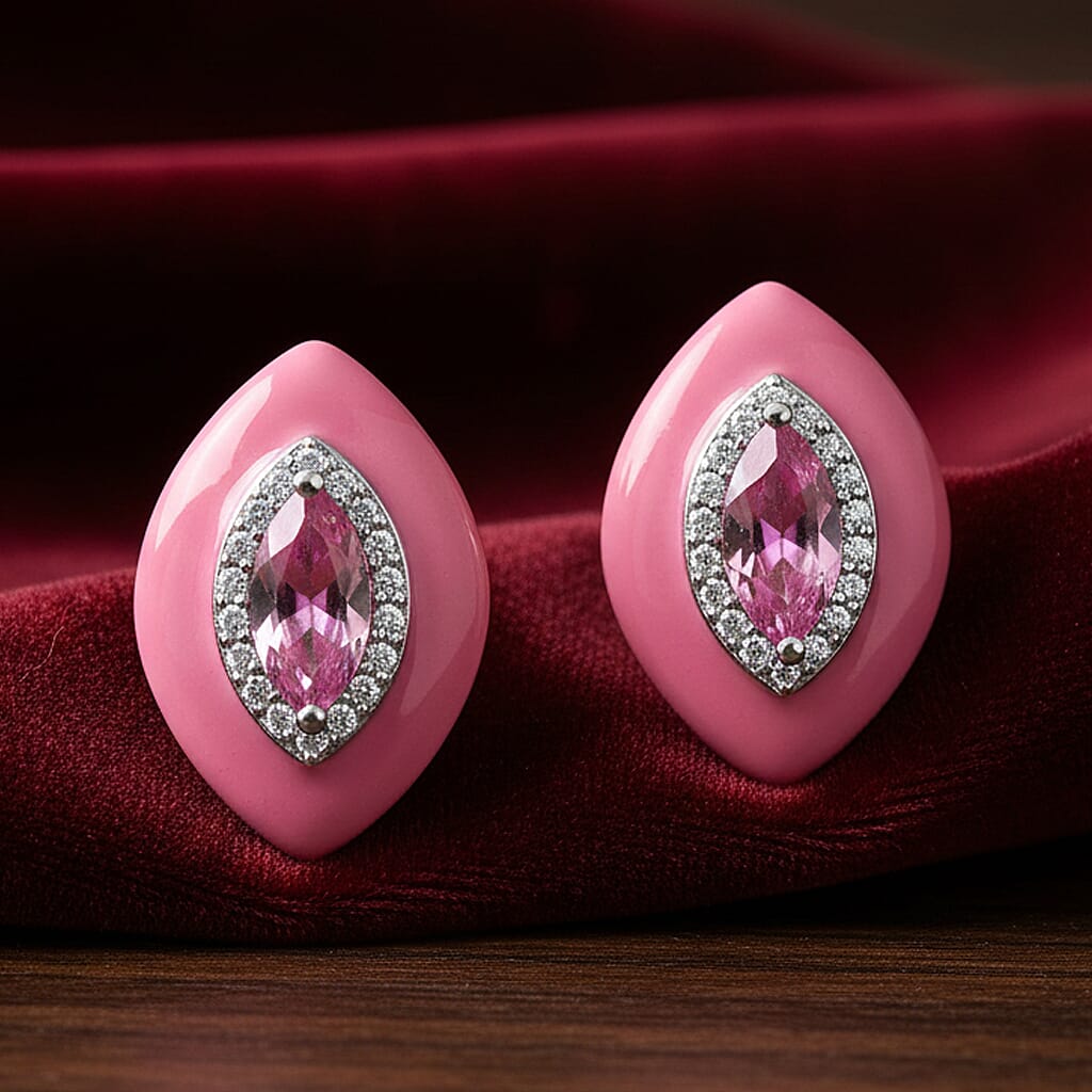 D'Joy Pink Jade(D), Multi Gemstone Victorian Era Earrings in Rhodium Over Sterling Silver 15.00 ctw