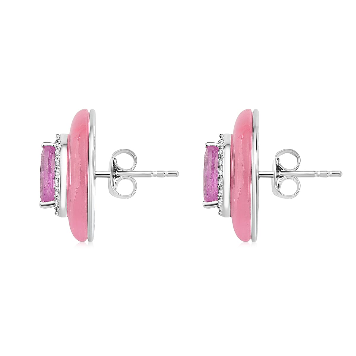 D'Joy Pink Jade(D), Multi Gemstone Victorian Era Earrings in Rhodium Over Sterling Silver 15.00 ctw