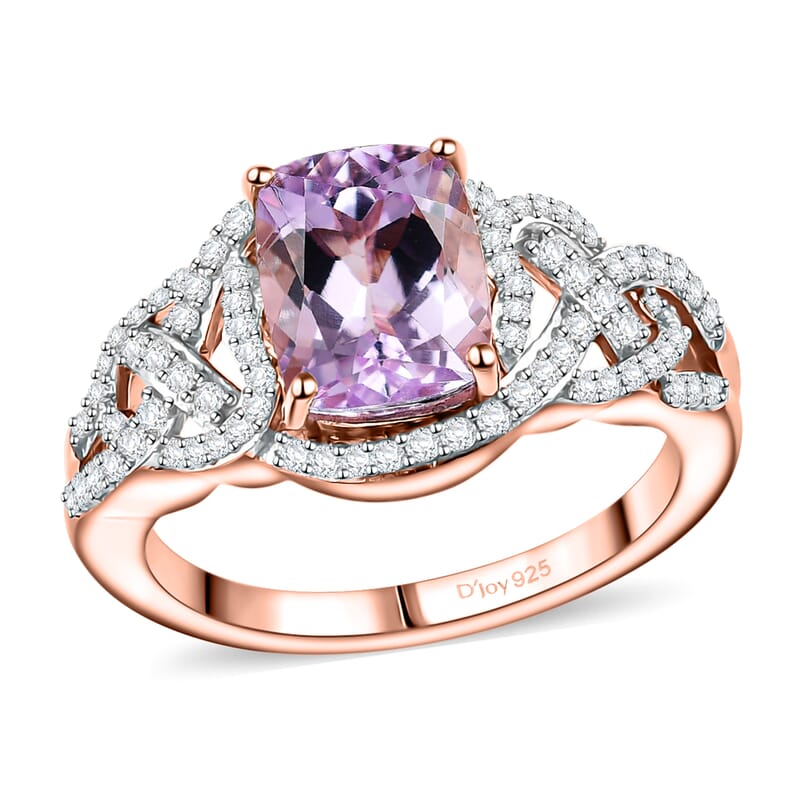 D'Joy Premium Martha Rocha Kunzite and Moissanite 3.20 ctw Heart Ring in 18K Vermeil Rose Gold Over Sterling Silver (Size 10.0)