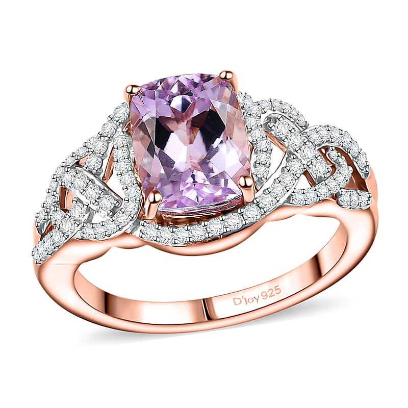 D'Joy Premium Martha Rocha Kunzite and Moissanite 3.20 ctw Heart Ring in 18K Vermeil Rose Gold Over Sterling Silver (Size 10.0)