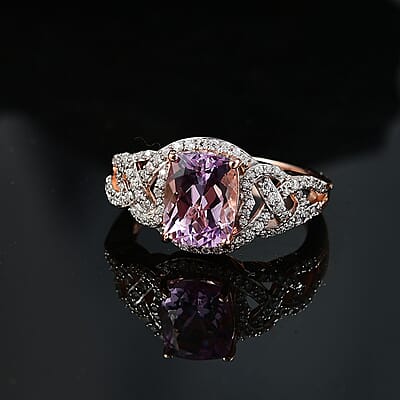 D'Joy Premium Martha Rocha Kunzite and Moissanite 3.20 ctw Heart Ring in 18K Vermeil Rose Gold Over Sterling Silver (Size 10.0)