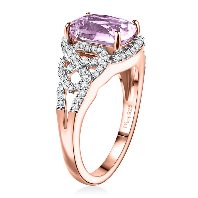 D'Joy Premium Martha Rocha Kunzite and Moissanite 3.20 ctw Heart Ring in 18K Vermeil Rose Gold Over Sterling Silver (Size 10.0)