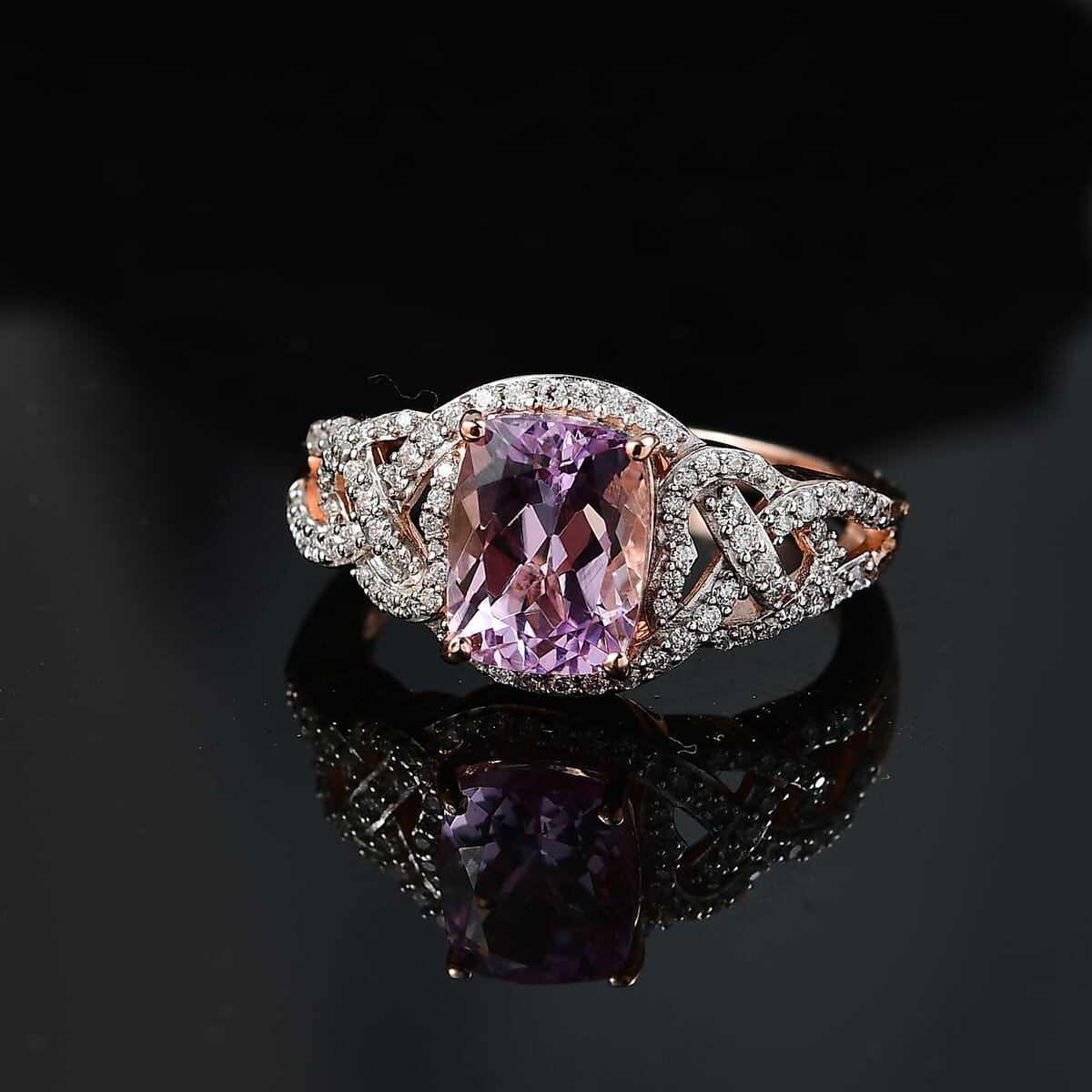 Premium Martha Rocha Kunzite and Moissanite 3.20 ctw Heart Ring in 18K Vermeil Rose Gold Over Sterling Silver (Size 9.0) image number 1