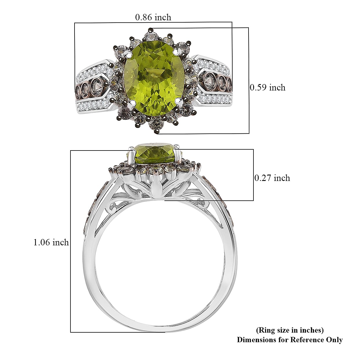 D'Joy Hebei Peridot, Multi Gemstone Ring in Rhodium Over Sterling Silver 4.00 ctw (Size 10.0) image number 5